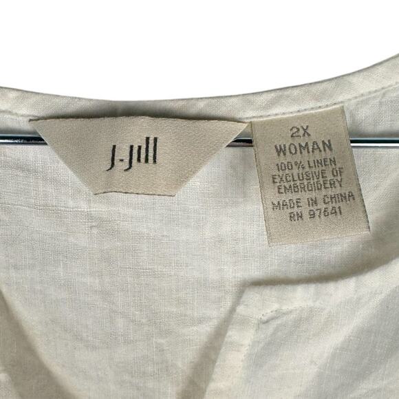 J.Jill White Linen Embroidered Floral V Neck Sleeveless Tank Top Sz 2X Light - Picture 4 of 9